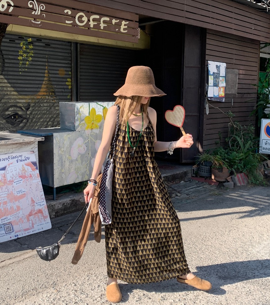 프린트 서스펜더 스커트