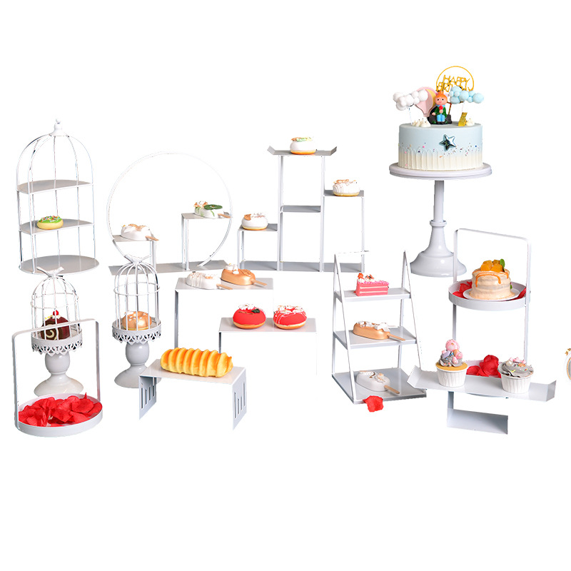 De Hierro blanco mesa de postre decoración cuadrada soporte de la torta placa macaron Chino de doble capa Buñuelo soporte de la tabla de descanso de té image 6