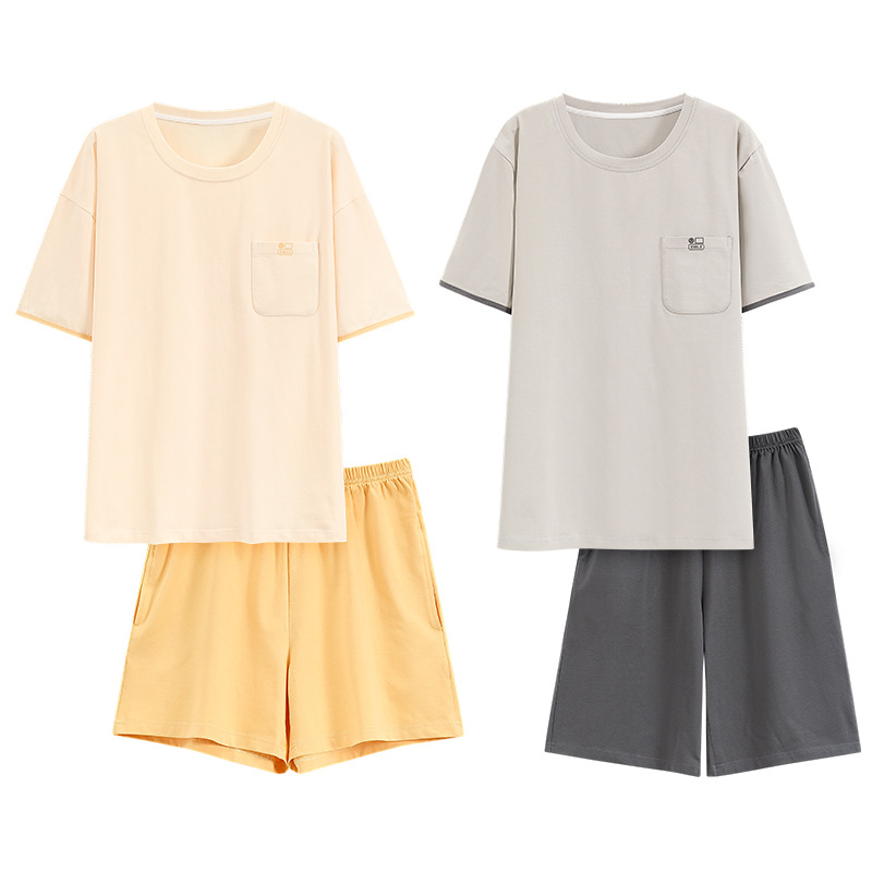[Antibacteriano] Pijamas de pareja, ropa de hogar de algodón de manga corta de verano para mujer, pantalones cortos delgados para hombre, sueltos y exteriores