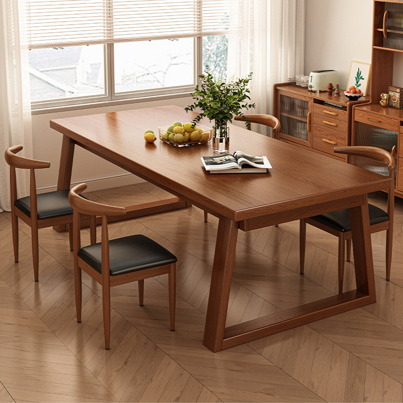 Mesa de comedor de madera nórdica pequeña casa simple rectangular pierna de madera sólida mesa de comedor sala de estar mesa larga combinación de sillas