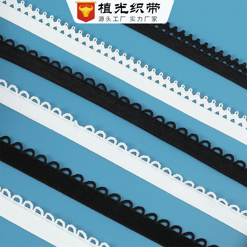 1.2cm黑白现货波浪芽边弹力带锦纶皇冠花边松紧带内衣内裤包边带