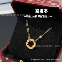 卡家高版本爆款项链厚镀18K 镶钻圆饼圆形项链lLOVE吊坠锁骨链ins