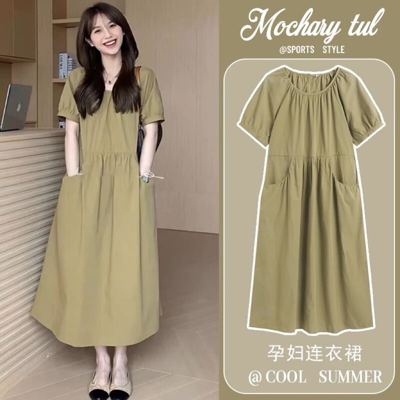 Maternity Wear Korean Style New Spring and Summer Solid Color Long Skirt for Pregnant Mothers to Cover the Belly and Look Slim, Casual Trendy Dress Maternity Wear Korean Style New Spring and Summer Solid Color Long Skirt for Pregnant Mothers to Cover the Belly and Look Slim, Casual Trendy Dress