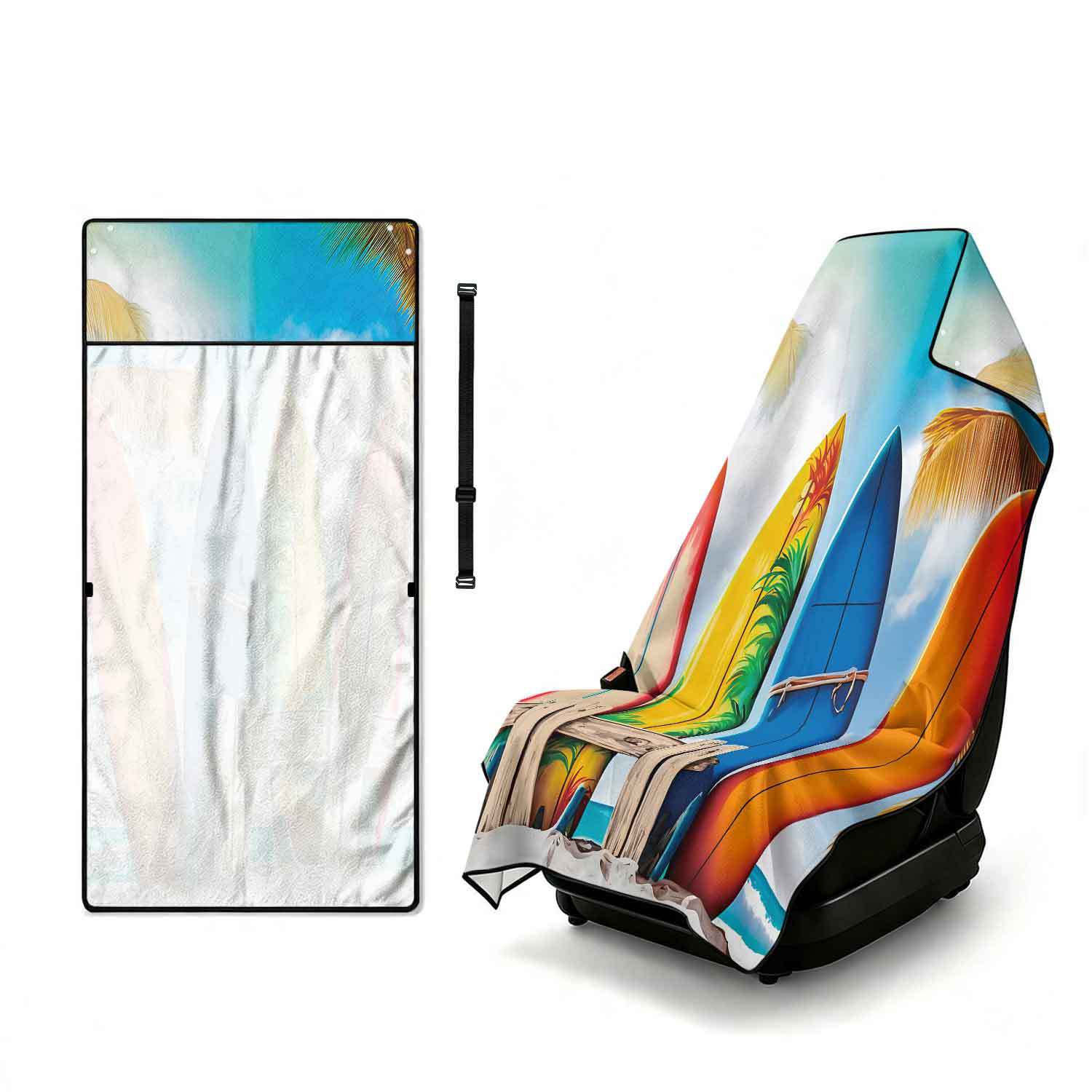 Printed bath towel and car seat cover 2-in-1, ultra-fine fiber outdoor beach and car dual-use universal seat cushion