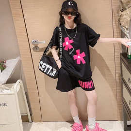 儿童装夏季薄款短裤套装2023新款女孩休闲短袖中大童洋气两件套潮