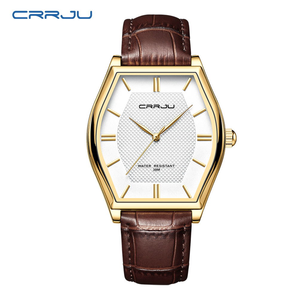 CRRJU/Kajun 5020 barrel-shaped waterproof leather watch simple style couple belt watch quartz watch