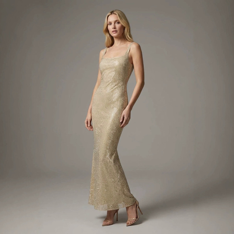 2026 Autumn/Winter New French Style Rhinestone Strap Dress High-End Light Luxury Evening Gown Backless Long Dress for Women 2026 Autumn/Winter New French Style Rhinestone Strap Dress High-End Light Luxury Evening Gown Backless Long Dress for Women