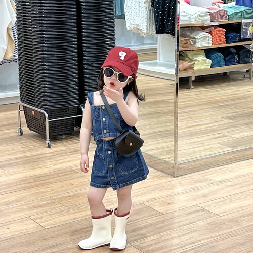 Girls denim suit summer children's vest + skirt two-piece set 3-8 years old children's clothing one piece drop shipping
