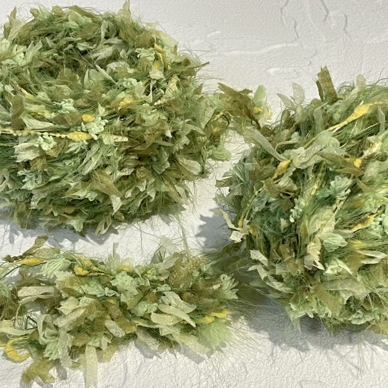 绿野仙踪 黄绿色手混线手工钩织钩针编织包包手帐素材毛线团