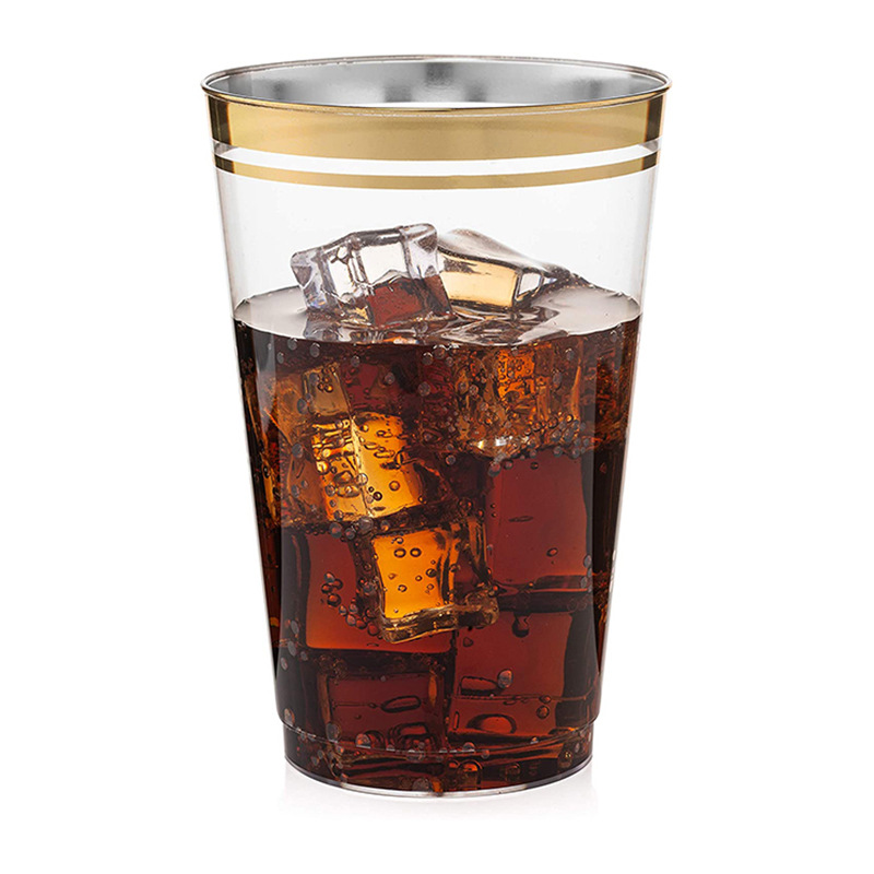 14oz doble borde dorado Taza transparente doble borde dorado desechable cara Taza taza de plástico cocina drinkware image 6