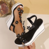 Foreign trade thick-soled sandals for women 2025 summer new large size fashion wedge heel flower rhinestone fairy seaside beach shoes