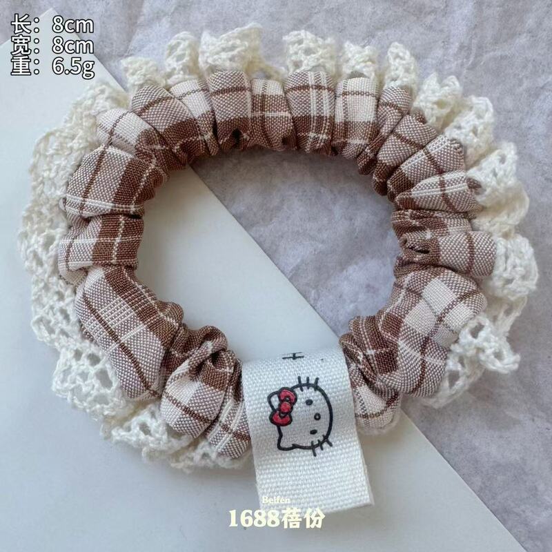 韩版百搭布标猫咪蕾丝边小肠发圈甜美少女扎发皮筋高弹力发绳儿童|undefined