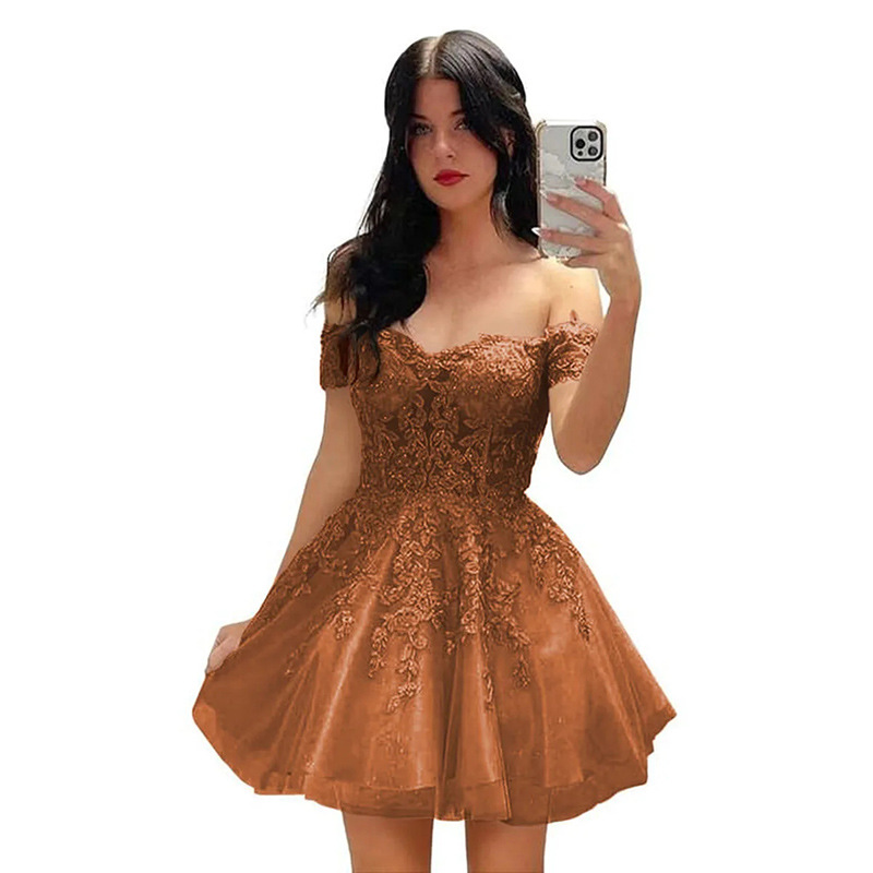 Vestido de noche corto de graduación para mujer, estilo A-line, novedad 2026, vestido de cóctel con hombros descubiertos, estilo princesa, suministro transfronterizo