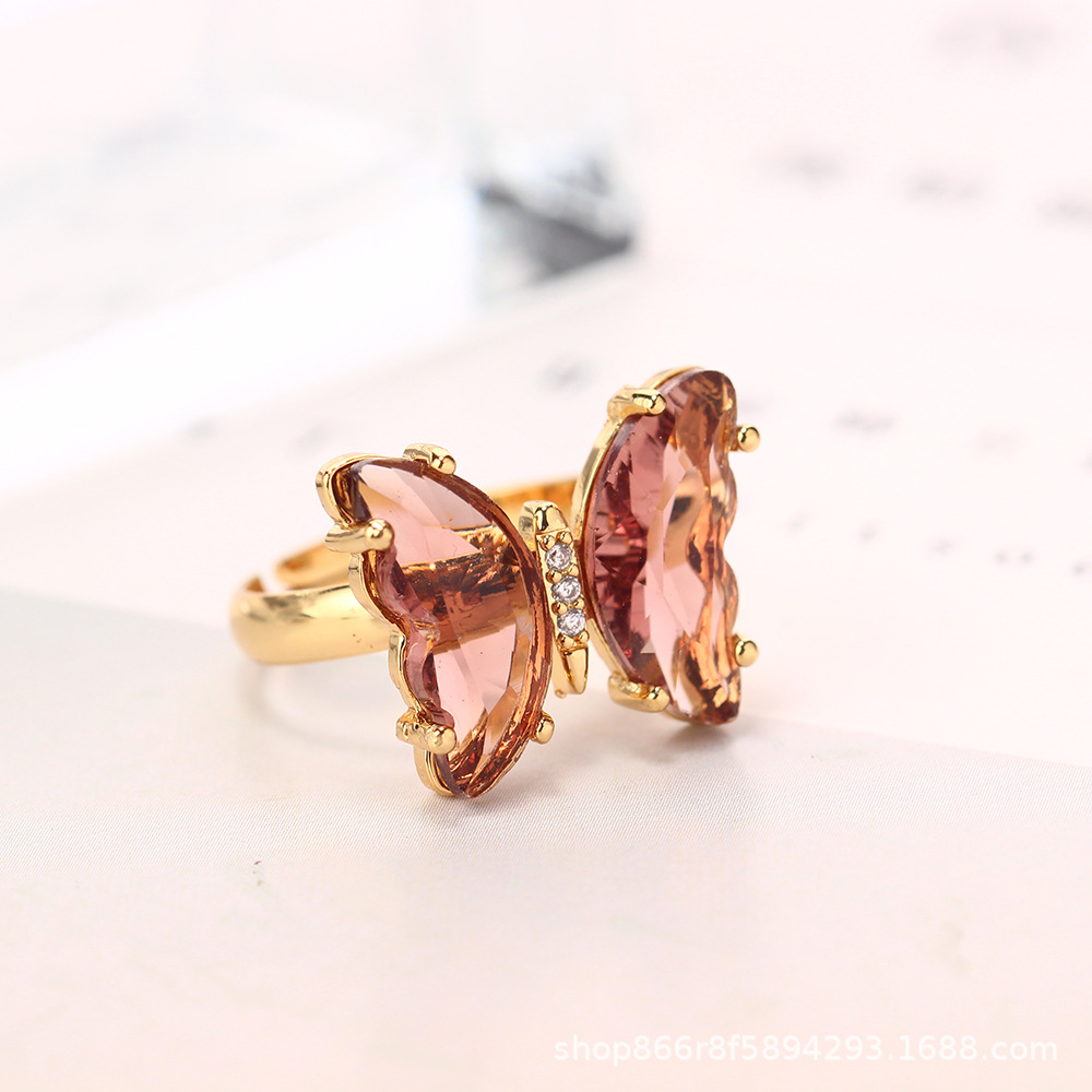 Venta caliente transfronteriza 18K oro real electrochapado circón mariposa anillo ajustable abierto personalidad femenina INS Mori pulsera