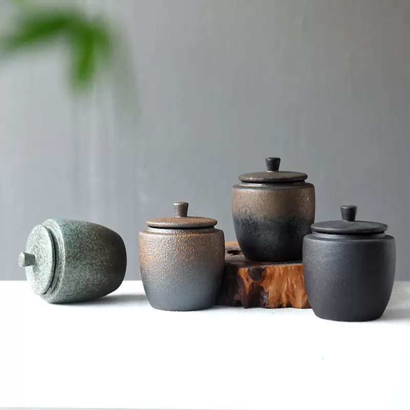 复古陶瓷小号茶叶罐密封存储物罐茶仓茶叶包装罐陶空罐子logo刻制