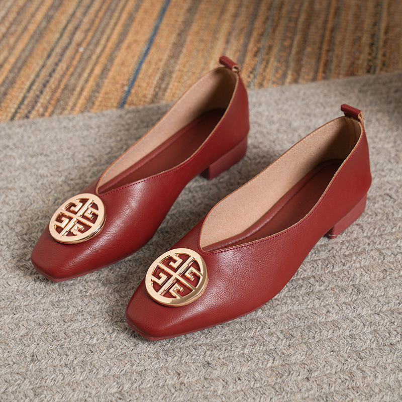 Shallow Mouth Single For Women 2023 Spring Summer New Retro Buckle Low Heel Artistic Square Toe Soft Leather Mary Jane_vogvips.com