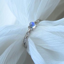 新品天然蓝月光石戒指精致镶嵌气质优雅戒指开口可调节可百搭女款