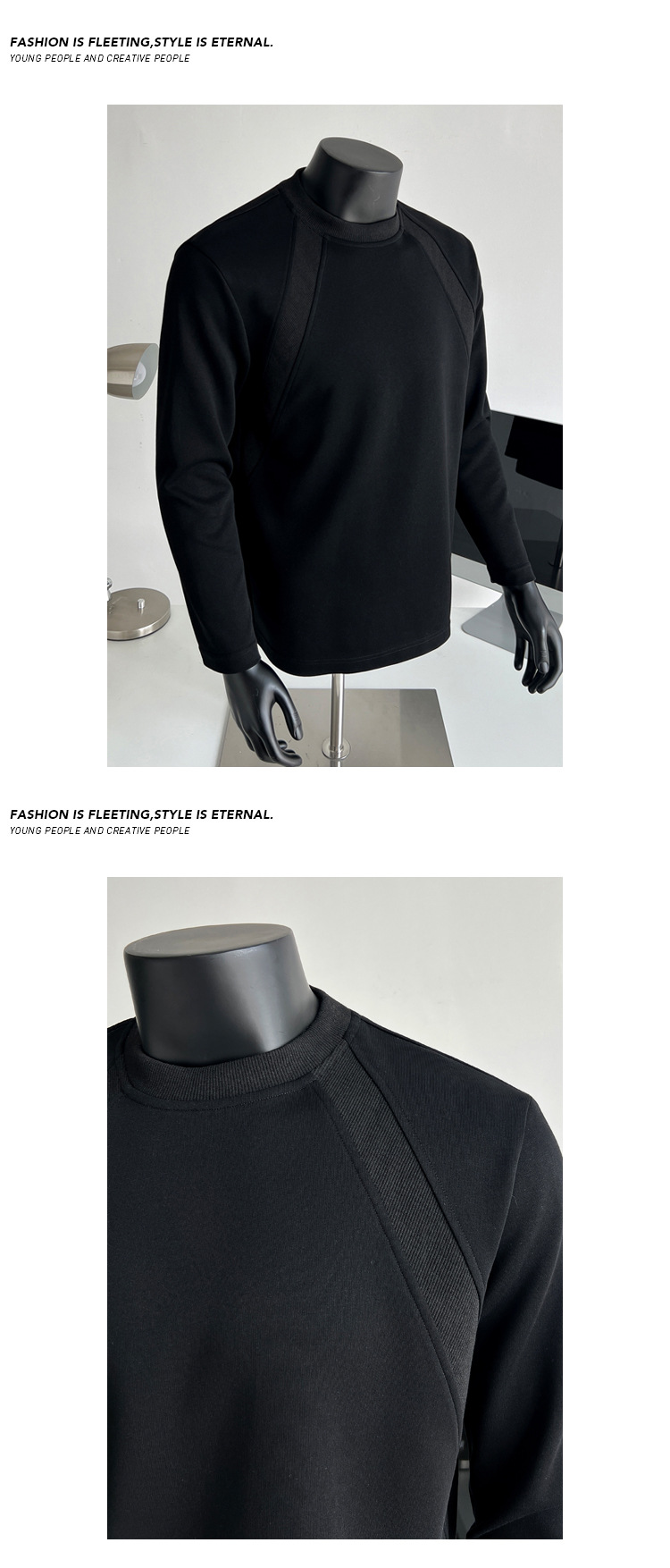 Men's Patchwork Chinese Cotton Long Sleeve T-shirt Round Neck_voghion.com