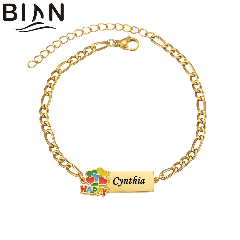 Cross-Border New Product Dripping Oil Heart Flower Pattern Square Bracelet DIY Engraving 18K Gold Titanium Steel Jewelry Spot Wholesale Cross-Border New Product Dripping Oil Heart Flower Pattern Square Bracelet DIY Engraving 18K Gold Titanium Steel Jewelry Spot Wholesale