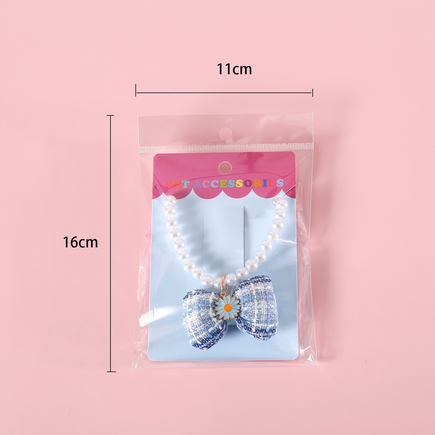Pet Pearl Plaid Arco Colgante Collar Ajustable Perro Gato Daisy Princess Accesorios Collar de Cumpleaños