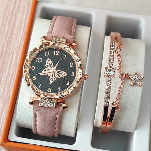 DuoDuo Cross-Border SHEIN Women's Butterfly Watch, European and American Best-Selling Fashion Quartz Watch with Starry Sky Bracelet