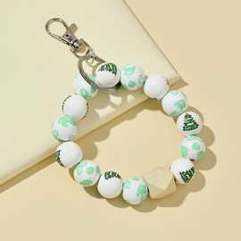 韩风ins防摔手腕带手机挂件手环圣诞树木珠钥匙扣男女款包包挂饰