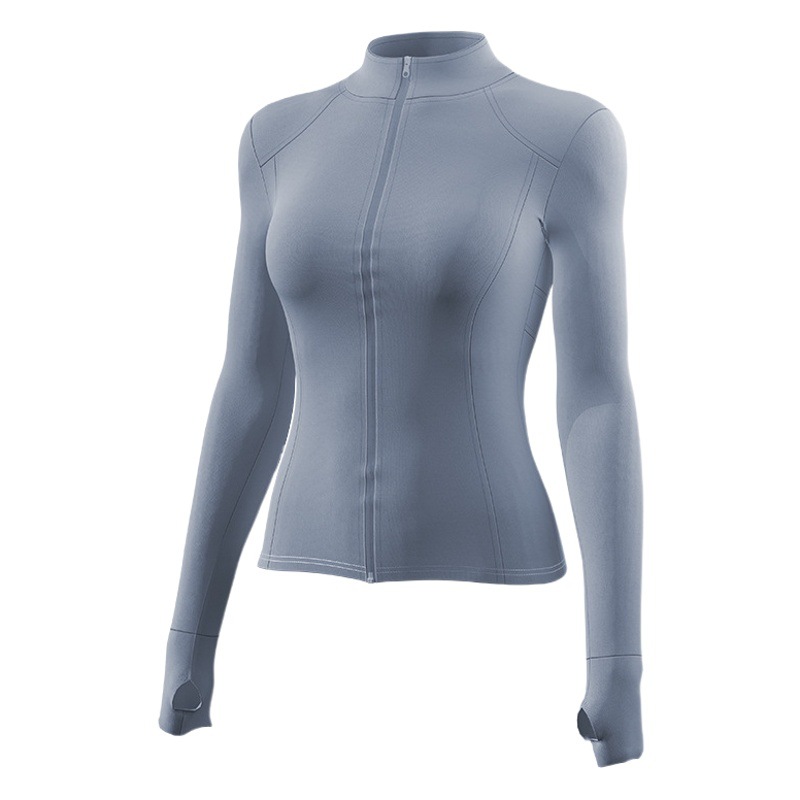 Chaqueta deportiva de malla Juyitang para mujer, chaqueta de running de manga larga, cárdigan con cremallera y cuello alto estilo influencer, top de yoga