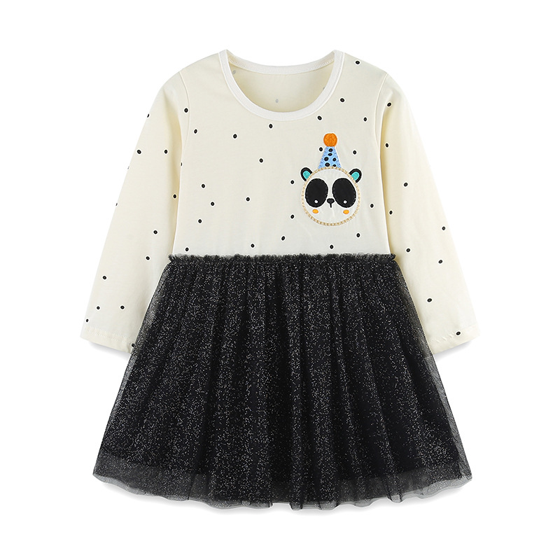 AostaBetty vestido de niña de estilo europeo y americano 26 mallas de otoño falda infantil de algodón de cuello redondo falda casual para niños