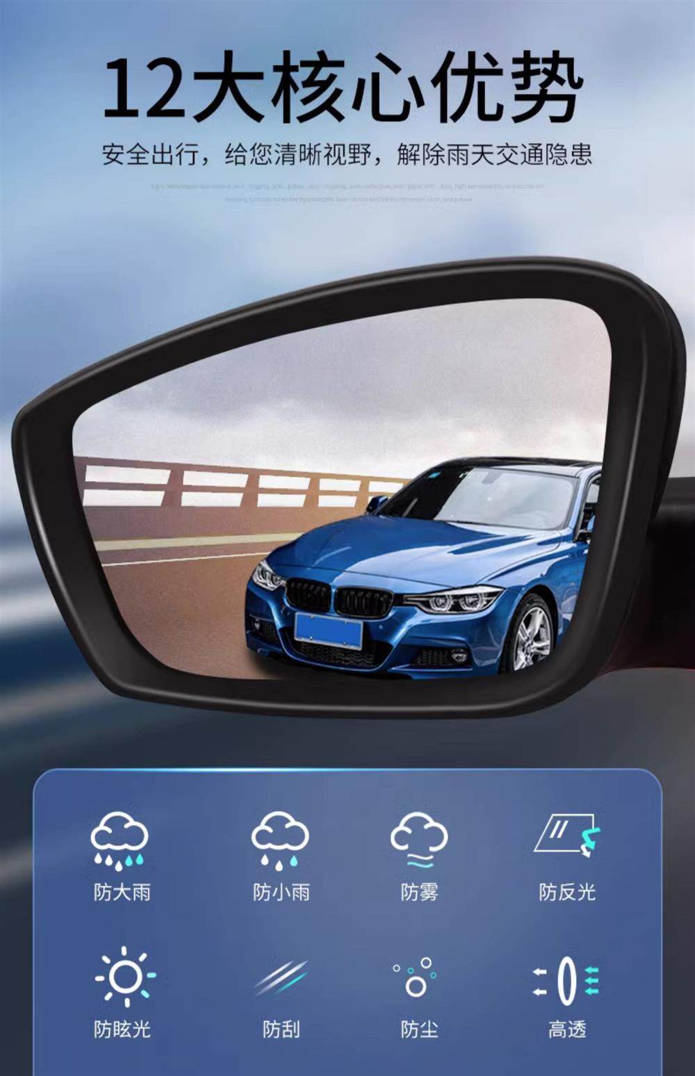 Car Rearview Mirror Rain-Proof Film, Reflective Reversing Mirror Waterproof Gadget, Anti-Fog and Anti-Rain for Glass on Rainy Days