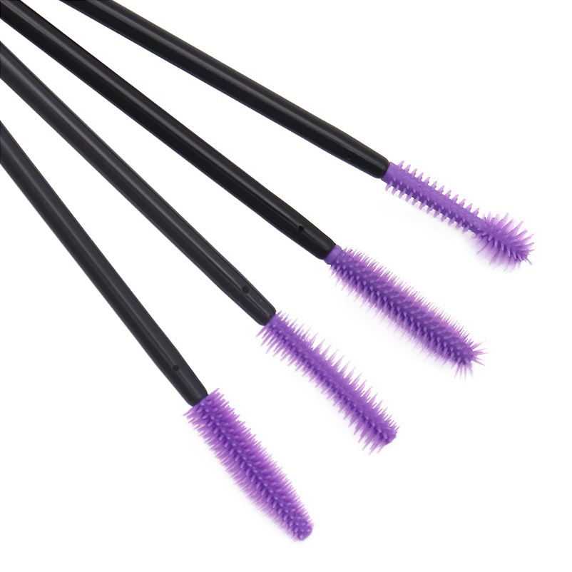 Factory Wholesale Eyelash Extension Silicone Brush Black Handle Purple 50 Pieces/Pack Portable Eyebrow Brush Makeup Brush Beauty Tools