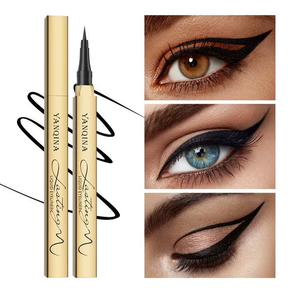 Yanqina Gold Tube Liquid Eyeliner Pen, Waterproof, Sweat-Proof, Long-Lasting, Color-Rich, Not Easy to Smudge, Liquid Eyeliner Pen for Cross-Border Sales