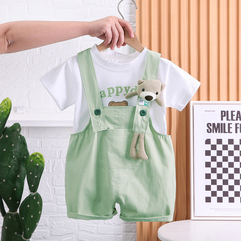 Regular Fit Fit Type Letter, Bear Pattern Cute Letter Bear Cotton Girls Clothing Sets
