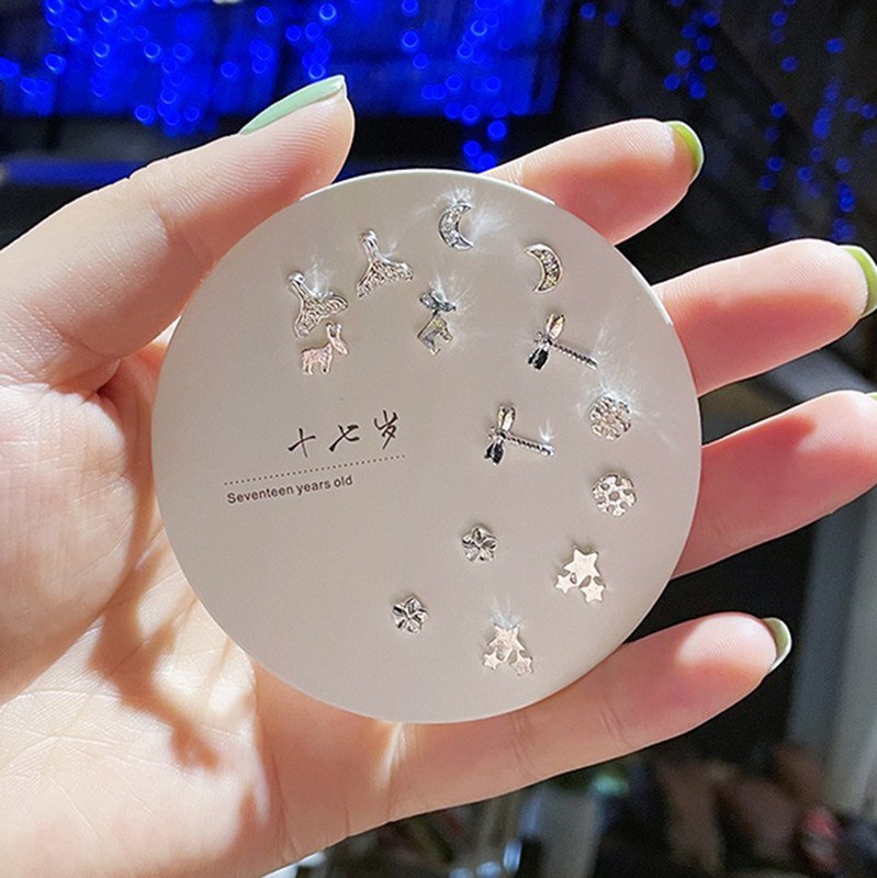 女性用コンパクトミニインズピアス S925 シルバー針 1週間ピアス 7点セット 爽やかで甘い組み合わせ|undefined