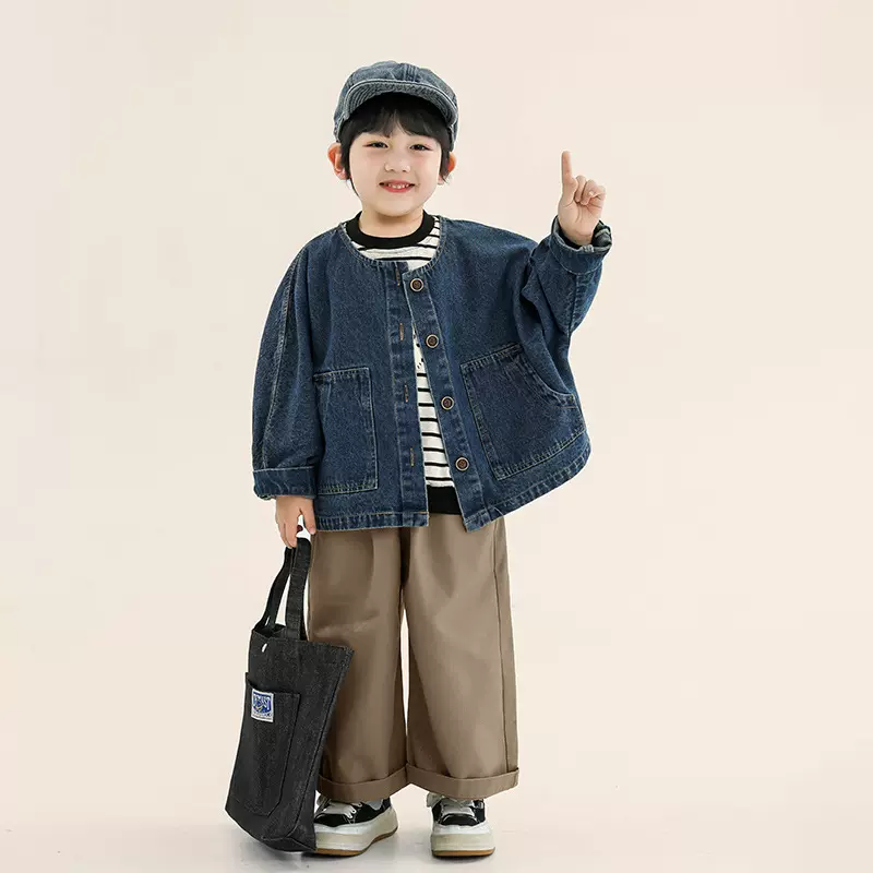 畅果服饰男童牛仔外套春装儿童韩版蝙蝠袖圆领上衣中小童春秋夹克