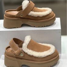 2025冬季新款一脚蹬女松糕厚底增高包头拖外穿半包拖鞋毛毛鞋真皮