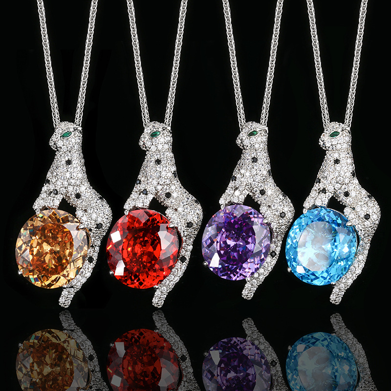 Otoño e invierno nuevo estilo Zhuang Shengsheng joyería simulación nido de pájaro naranja rojo retro leopardo colgante collar piedra principal 18*20