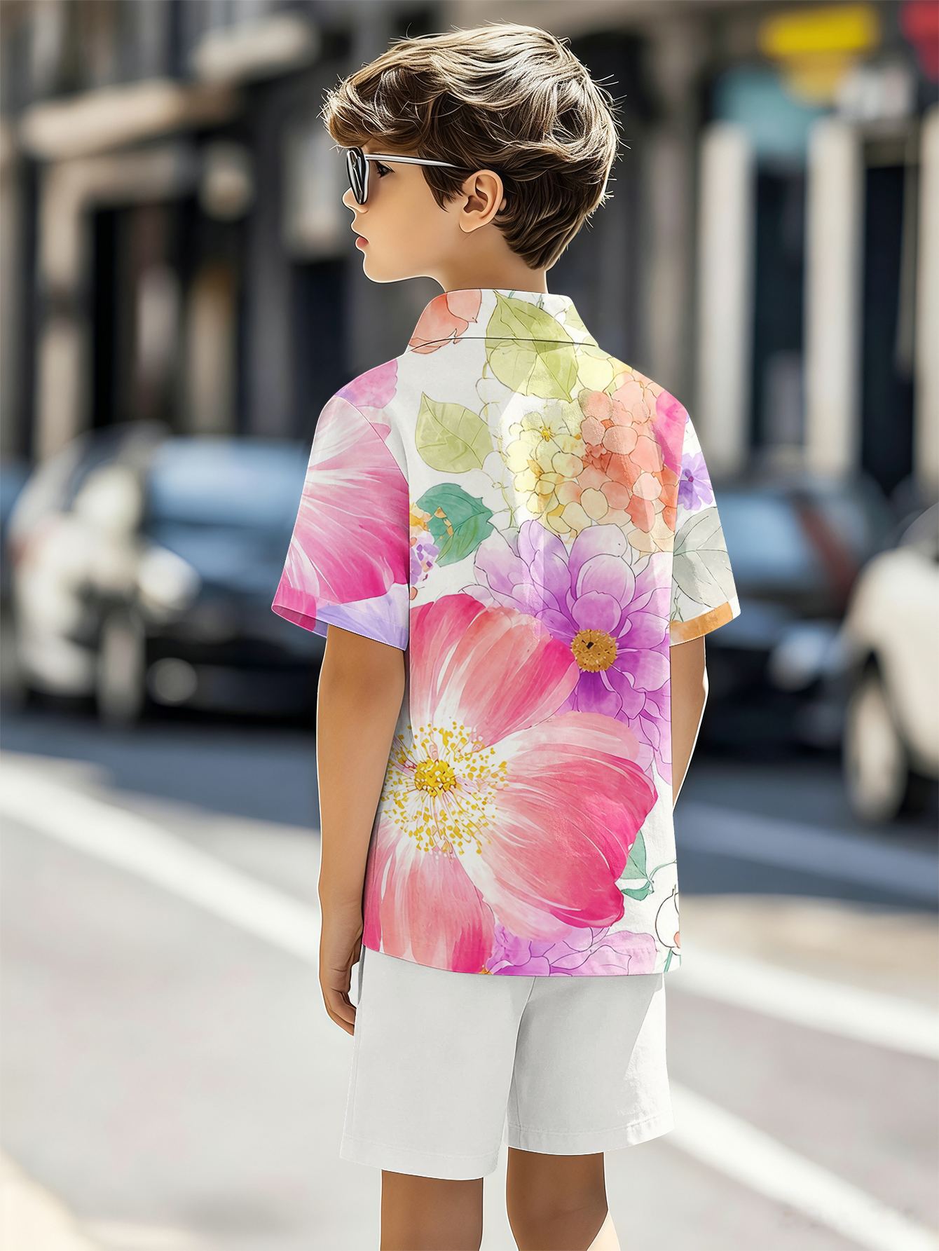 Boys Retro 3d Print Collared Shirt And Shorts Summer Set_voghion.com