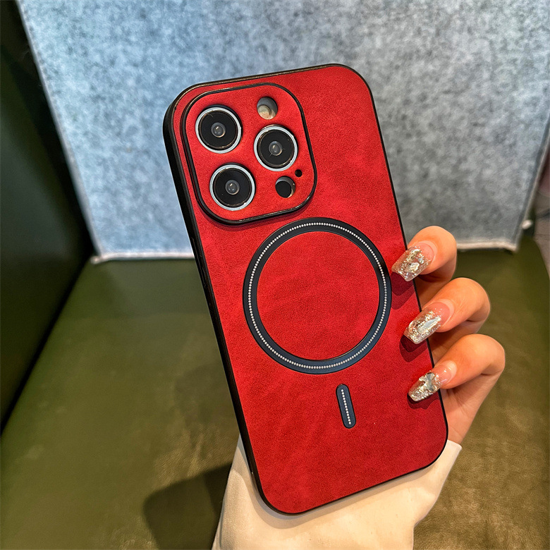 Funda magnética de piel de cordero Apple 16, adecuada para iPhone 15, funda para teléfono 14ProMax con textura de cuero, cobertura total 13, funda protectora 17