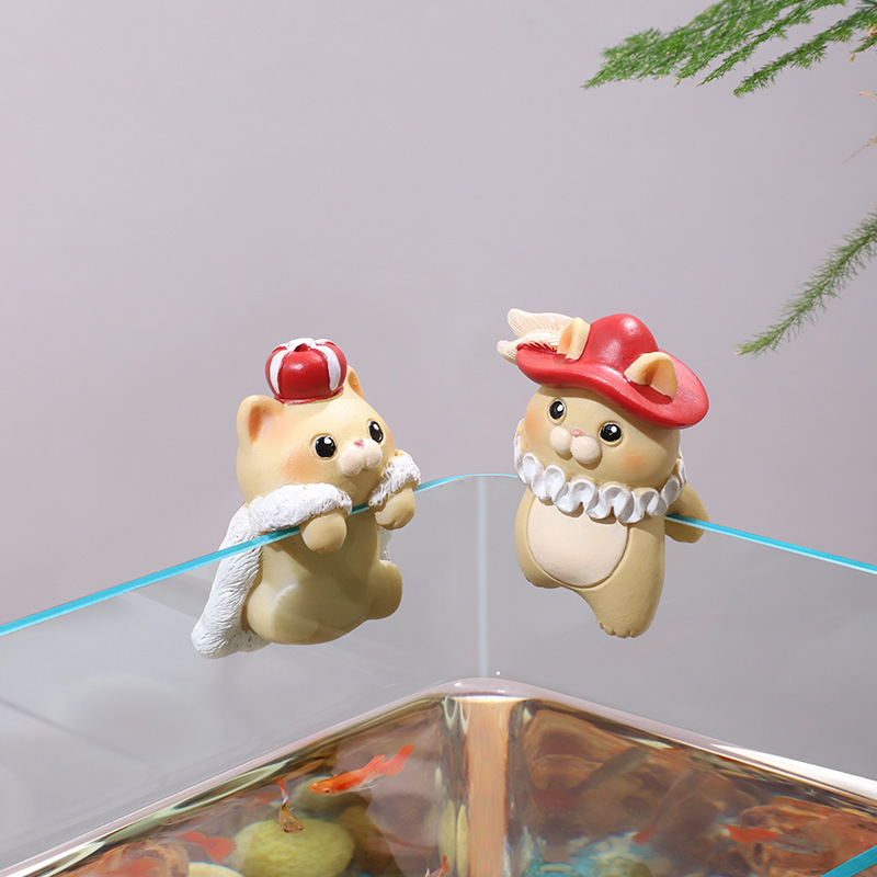 Resina creativa gatito trepa tanque decoración jardinería micro paisaje colgante acuario interesante gatito colgante colgante