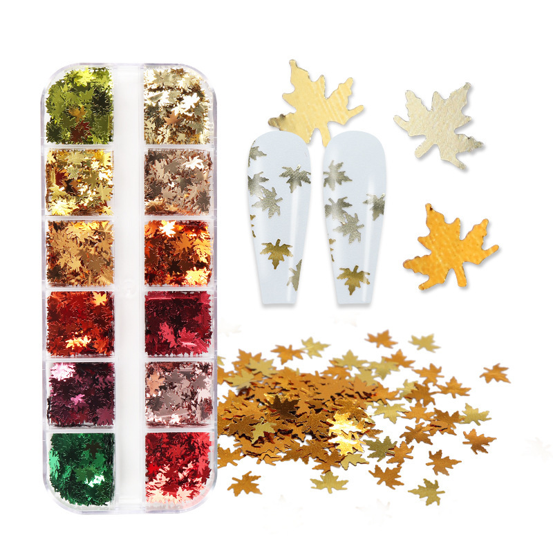 12-Grids Boxed Maple Leaf 6mm Nail Art Sequins Wholesale Autumn and Winter Christmas Thanksgiving Pet Colorful Leaf Nail Glitter 12-Grids Boxed Maple Leaf 6mm Nail Art Sequins Wholesale Autumn and Winter Christmas Thanksgiving Pet Colorful Leaf Nail Glitter