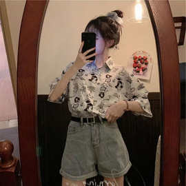 港风衬衫短袖女学生薄款衬衣设计感小众外套ins潮洋气小清新上衣
