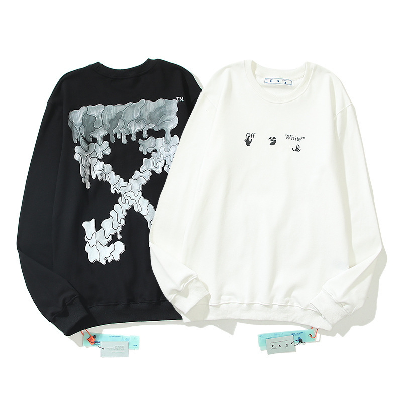 Cross-Border Export Off-White Pure Cotton Terry Men's and Women's Printed Round Neck Long-Sleeved Sweatshirt Ow Spring & Fall Sweatshirt