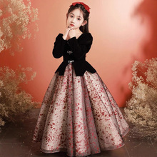 黑色晚礼服女童轻奢小众高端公主裙冬季儿童主持人钢琴演奏演出服