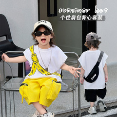 寶寶夏裝短袖套裝薄款男童衣服夏款韓版童裝兒童帶包包背心套裝