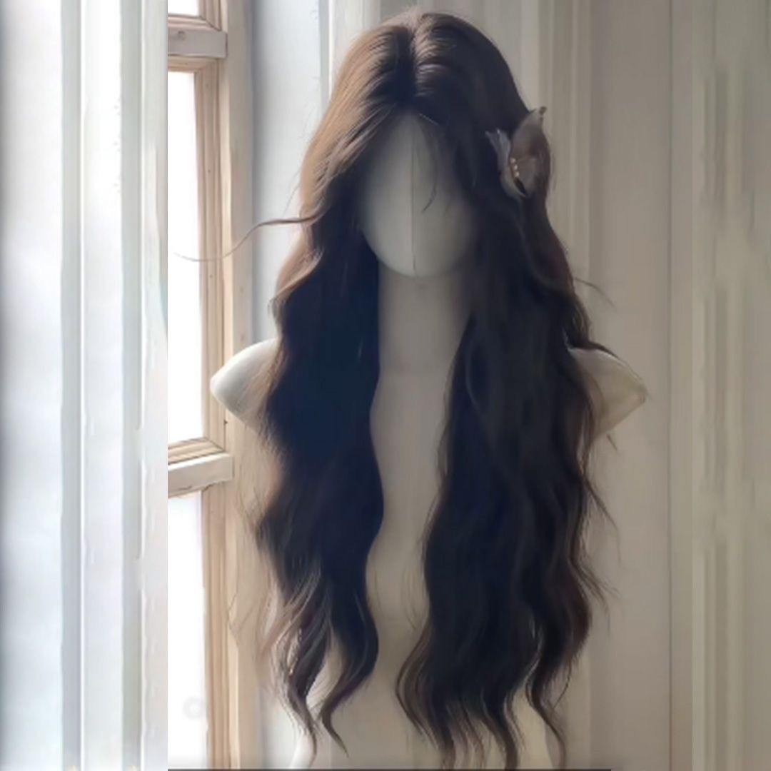 Connie Wig [Doll Doll] Fuldkopper til Kvinder, Realistisk Hår, Midterparti, Vandbølge Stil