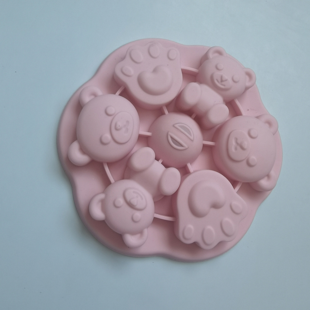 6连圆形卡通熊雪糕296巧克力饼干模蛋糕模具雪糕糖果硅胶模具