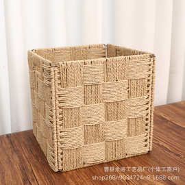 跨境手工仿藤编织收纳筐 桌面可折叠便捷式玩具衣物装饰收纳筐