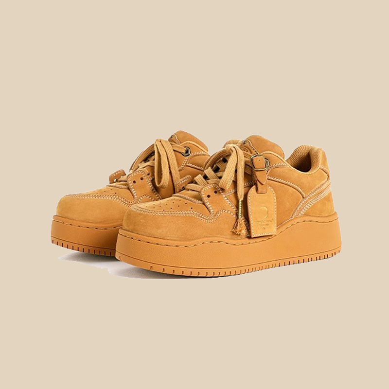 Qi Yan 2026 New Autumn and Winter Model Sand Dune Brown Thick-Soled Height-Increasing Low-Top Sneakers Casual Shoes for Women