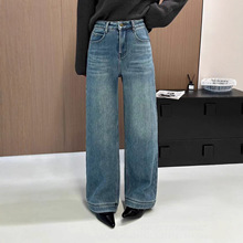 琪镌绘制时尚窄版阔腿牛仔裤女冬新款高腰显瘦加绒直筒长裤8805-2