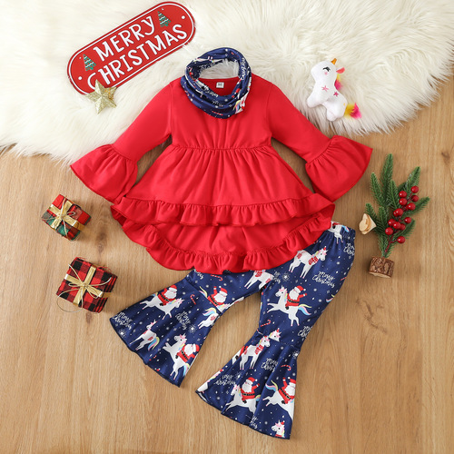 Children's suit New small and medium-sized girls 'trumpet long-sleeved tuxedo girls' Christmas bell-bottom pants suit